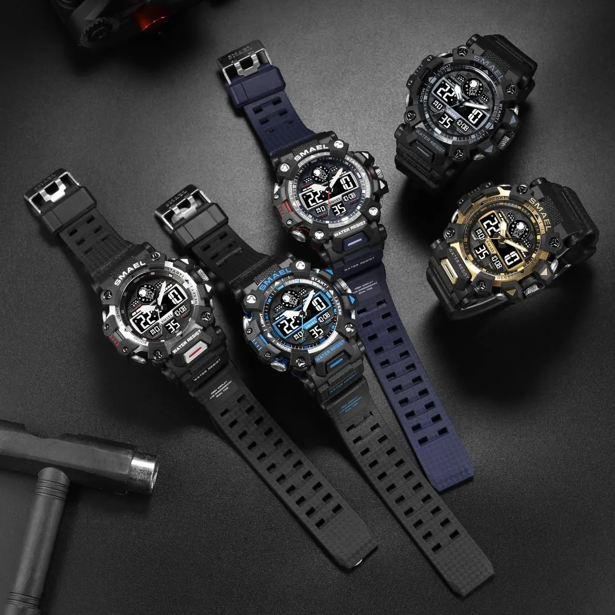 Function Casual Work Wristwatch Tactics LED squeak harmonious stock anti Alarm Stopwatch AIMES Men's Watches Sports Outdoor Waterproof Military Watch for Men Large Dual Time Zone Date Multi 