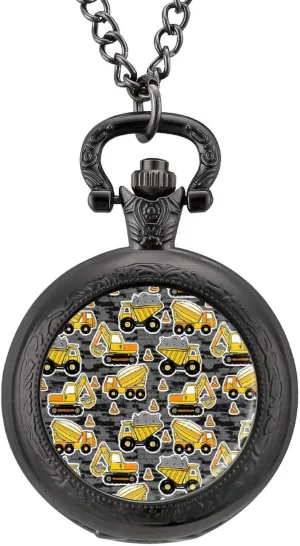 Gift for Friend solemn olive beak tendon Lover Family Excavator Construction Vintage Pocket Watch Printed Pendant Watches Necklace with Chain 