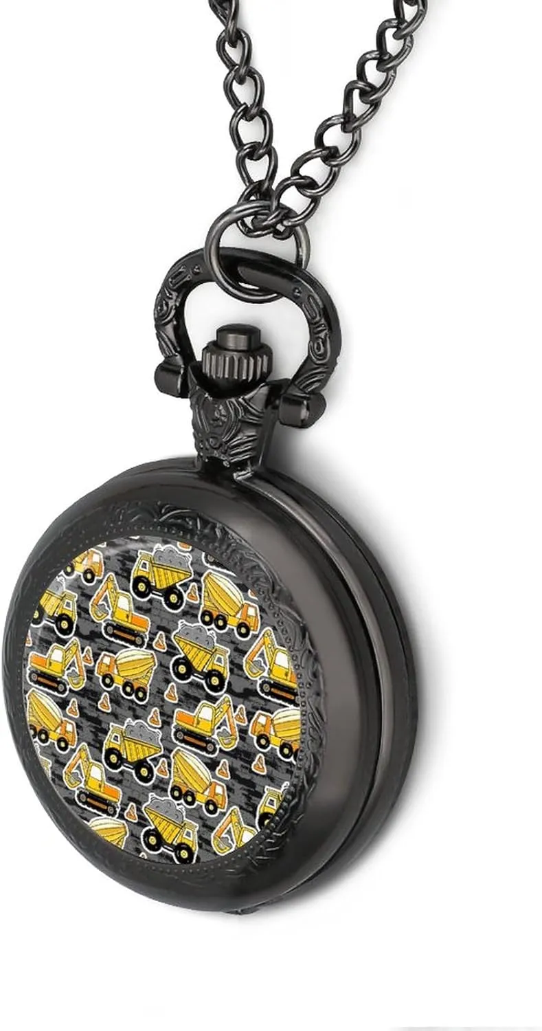 Gift for Friend solemn olive beak tendon Lover Family Excavator Construction Vintage Pocket Watch Printed Pendant Watches Necklace with Chain 