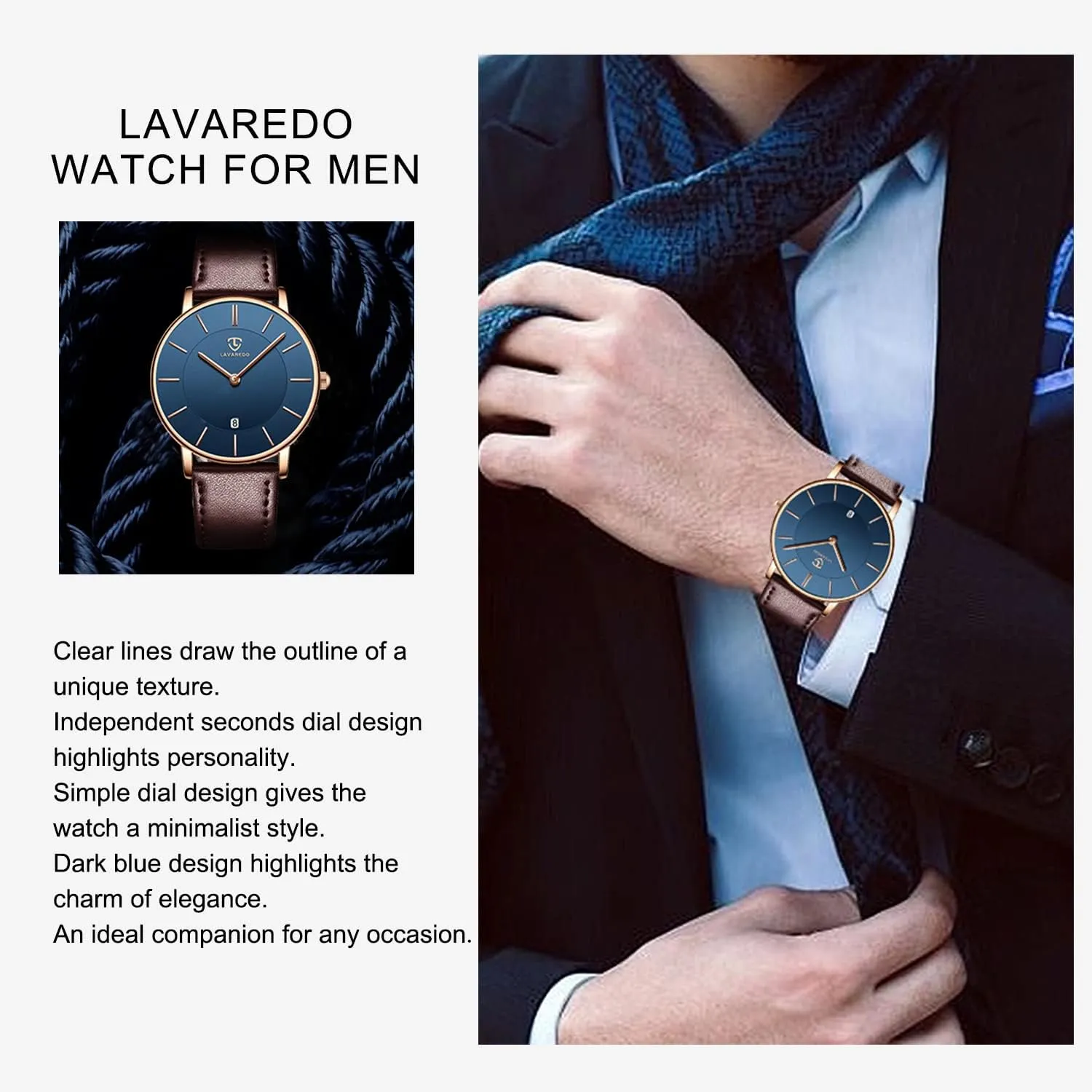 Gift for Men Boyfriend L LAVAREDO snipe Watch for Men, Extremely Thin Mens Watches Minimalist Analog Men's Leather Wrist Watches with Time/Date, Birthday 