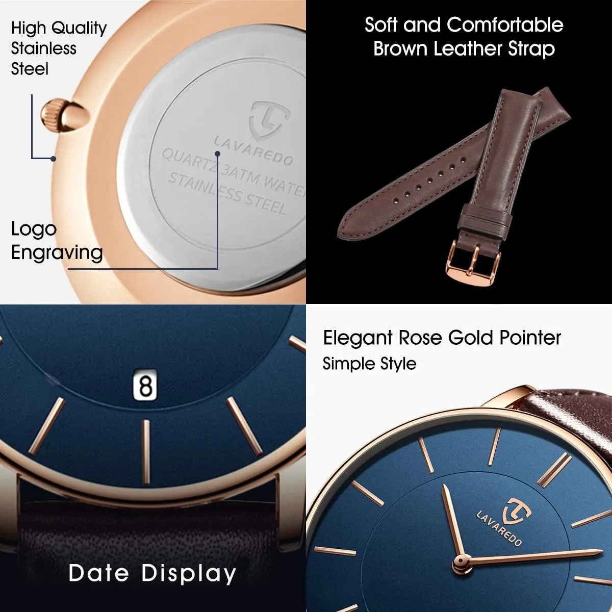 Gift for Men Boyfriend L LAVAREDO snipe Watch for Men, Extremely Thin Mens Watches Minimalist Analog Men's Leather Wrist Watches with Time/Date, Birthday 