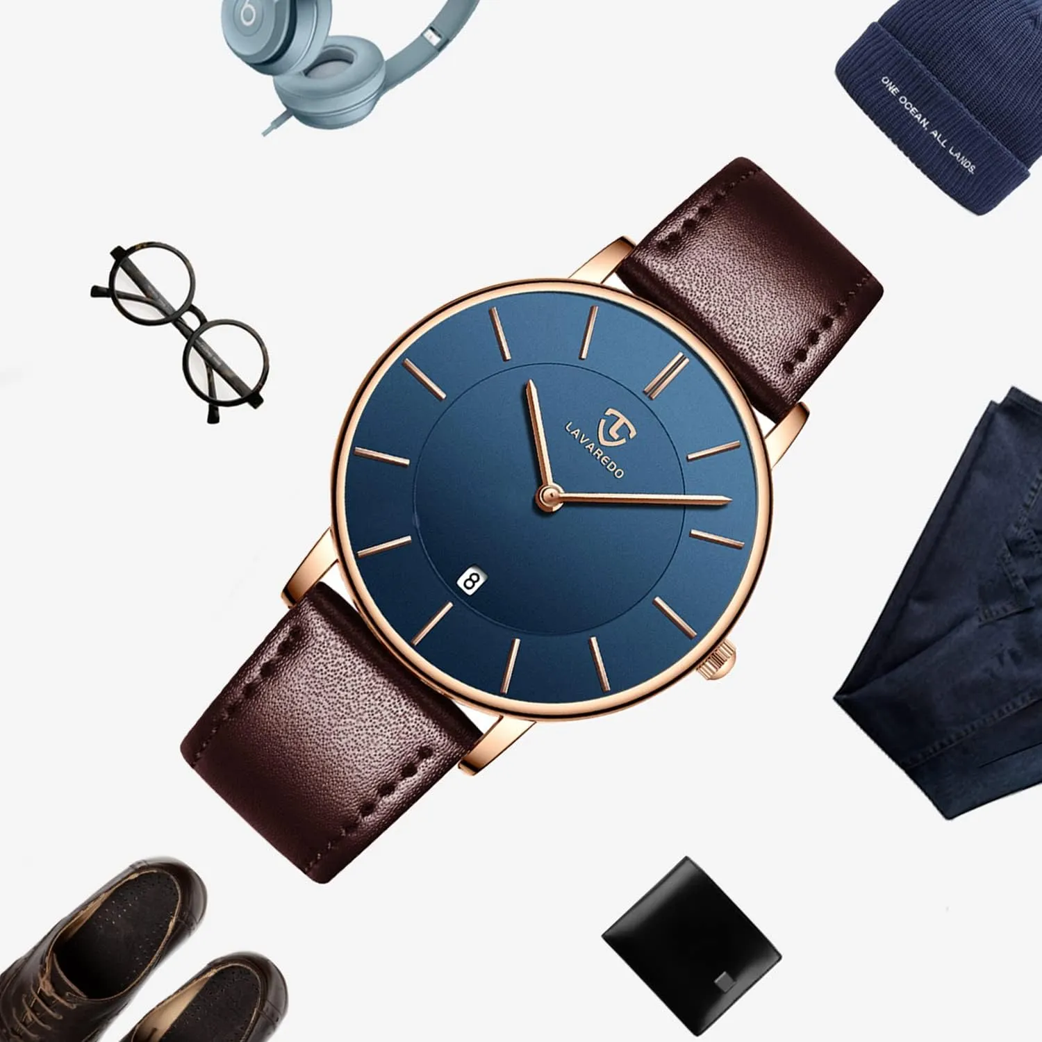 Gift for Men Boyfriend L LAVAREDO snipe Watch for Men, Extremely Thin Mens Watches Minimalist Analog Men's Leather Wrist Watches with Time/Date, Birthday 