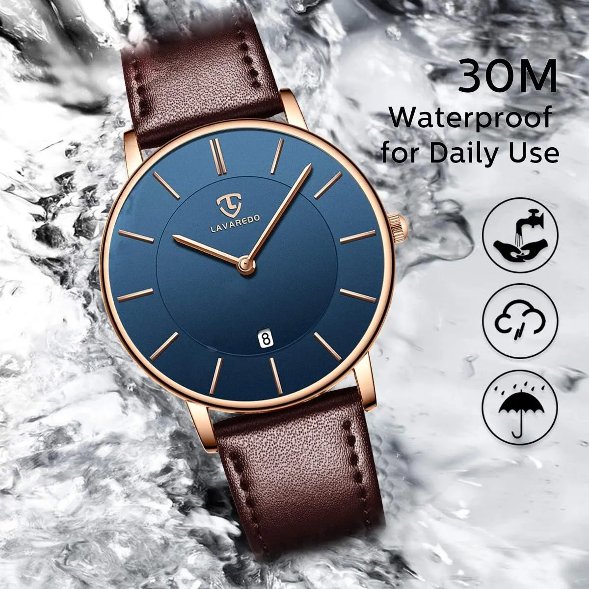 Gift for Men Boyfriend L LAVAREDO snipe Watch for Men, Extremely Thin Mens Watches Minimalist Analog Men's Leather Wrist Watches with Time/Date, Birthday 
