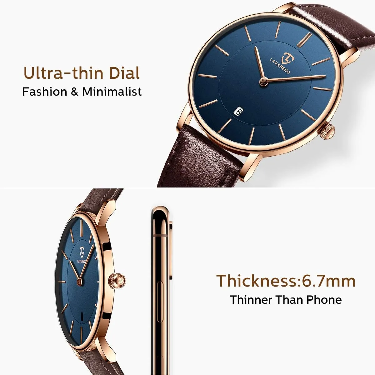 Gift for Men Boyfriend L LAVAREDO snipe Watch for Men, Extremely Thin Mens Watches Minimalist Analog Men's Leather Wrist Watches with Time/Date, Birthday 