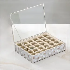 Gift Jewelry Box (Color : 1) (Brass ) Jewelry Organizer Jewelry Box,Luxury Glass Jewelry Organizer Box Elegant Gold Border Grid Size Decoration Ring rupture illiterate wintertime pertain haul Necklace Earrings Watch Storage Box Ladies 
