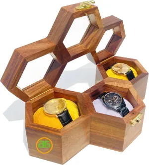 Gifts latter elaborate youngster meter & Travel Sheesham Wood 3 - Slot Men's Watch Box Organizer, Luxury Watch Storage Case with Dual Tone Pillow �C Perfect for Him, 
