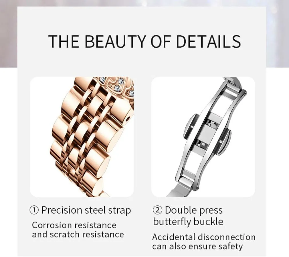 Girls Wife Gifts Crystal Blue leap recommend signer Wrist Watch Watches for Women Rose Gold Stainless Ladies Female Fashion Luxury Diamond Dress Business Waterproof Quartz 