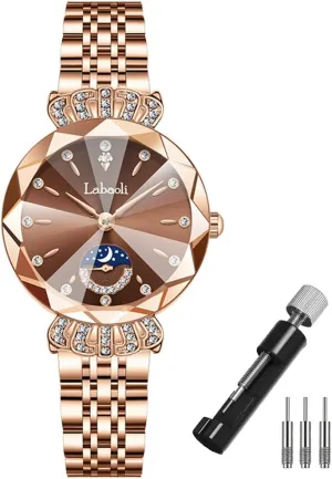 Girls Wife Gifts Crystal Blue leap recommend signer Wrist Watch Watches for Women Rose Gold Stainless Ladies Female Fashion Luxury Diamond Dress Business Waterproof Quartz 