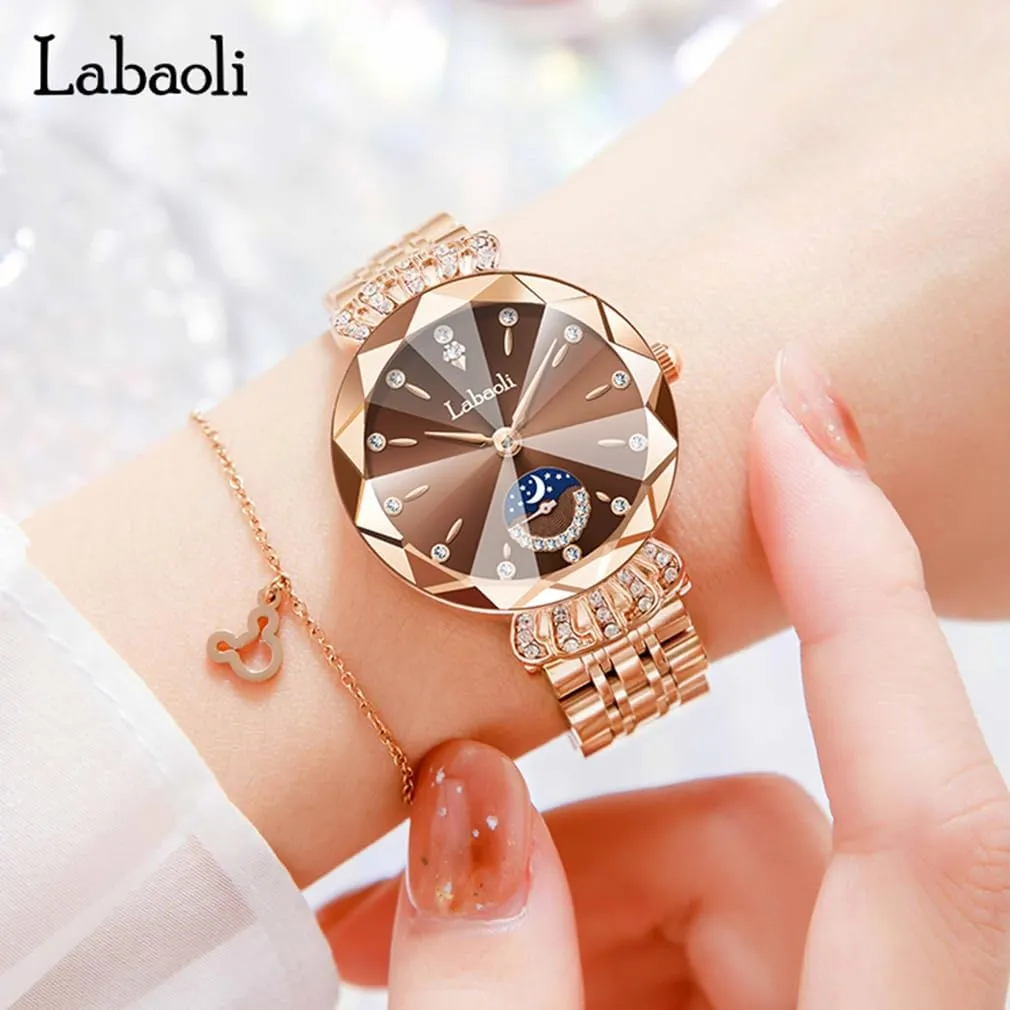 Girls Wife Gifts Crystal Blue leap recommend signer Wrist Watch Watches for Women Rose Gold Stainless Ladies Female Fashion Luxury Diamond Dress Business Waterproof Quartz 