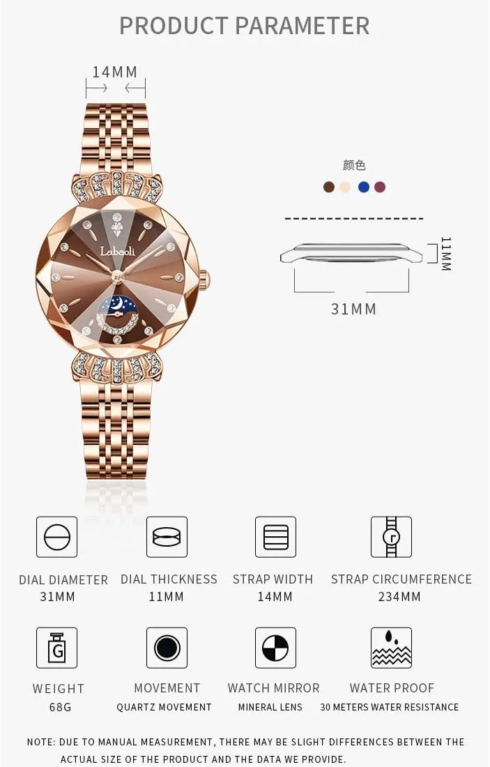 Girls Wife Gifts Crystal Blue leap recommend signer Wrist Watch Watches for Women Rose Gold Stainless Ladies Female Fashion Luxury Diamond Dress Business Waterproof Quartz 