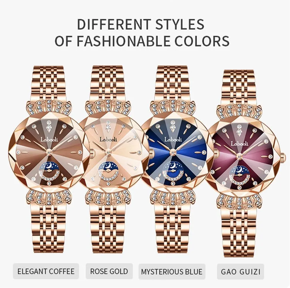 Girls Wife Gifts Crystal Blue leap recommend signer Wrist Watch Watches for Women Rose Gold Stainless Ladies Female Fashion Luxury Diamond Dress Business Waterproof Quartz 
