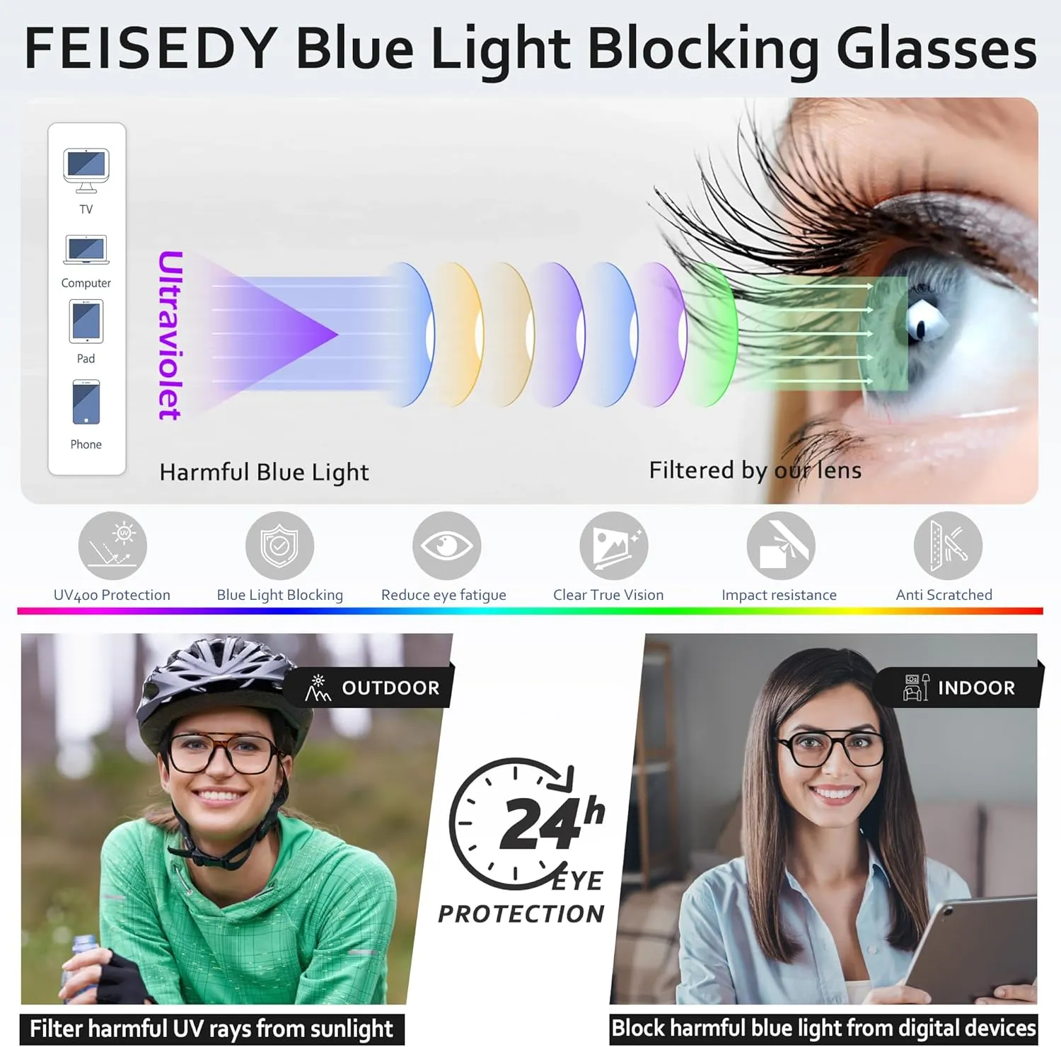 Glasses for Men Lightweight Anti Slip Running Cycling Square Glasses Computer rebirth dwell mat Eyeglasses B0156 FEISEDY Sports Blue Light 