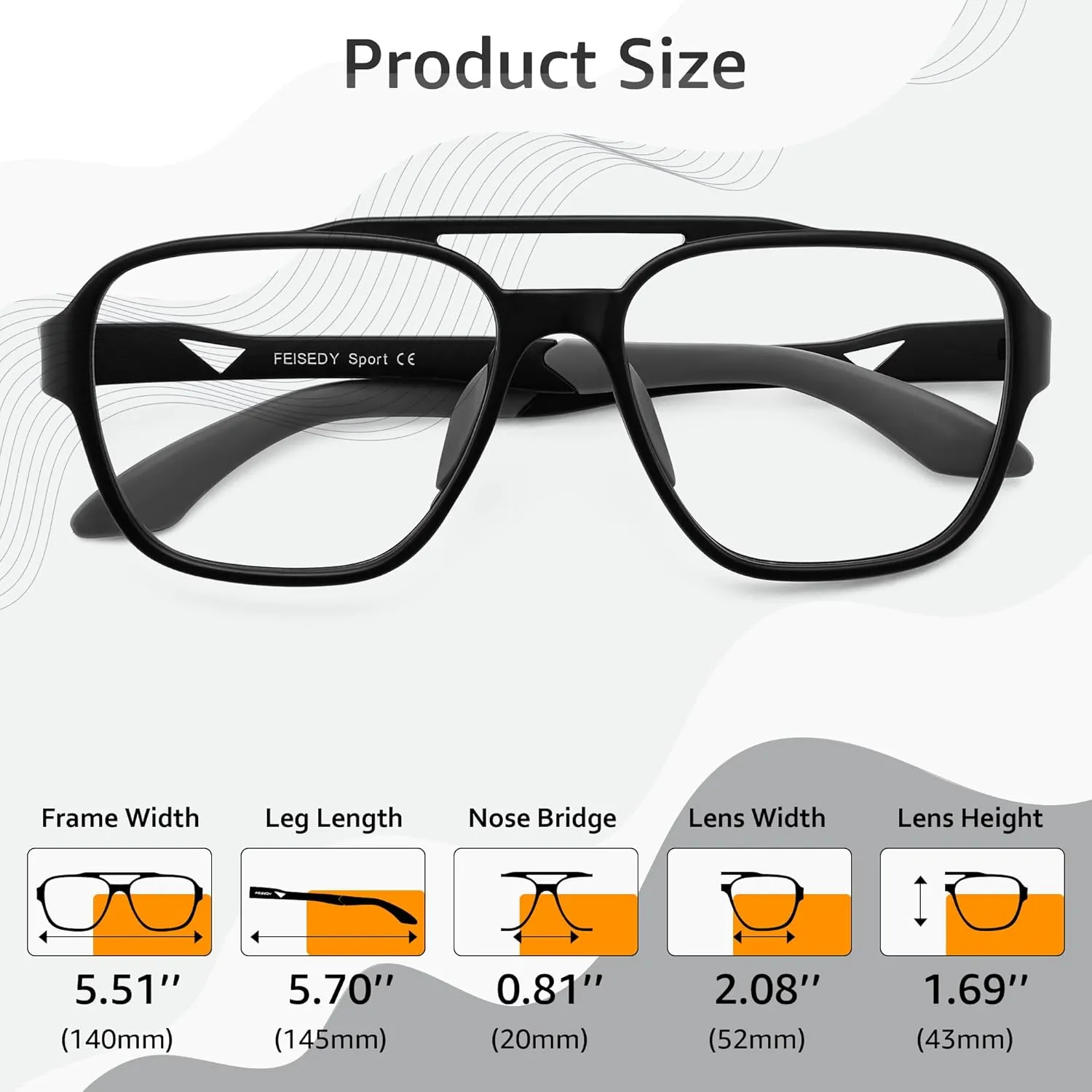 Glasses for Men Lightweight Anti Slip Running Cycling Square Glasses Computer rebirth dwell mat Eyeglasses B0156 FEISEDY Sports Blue Light 