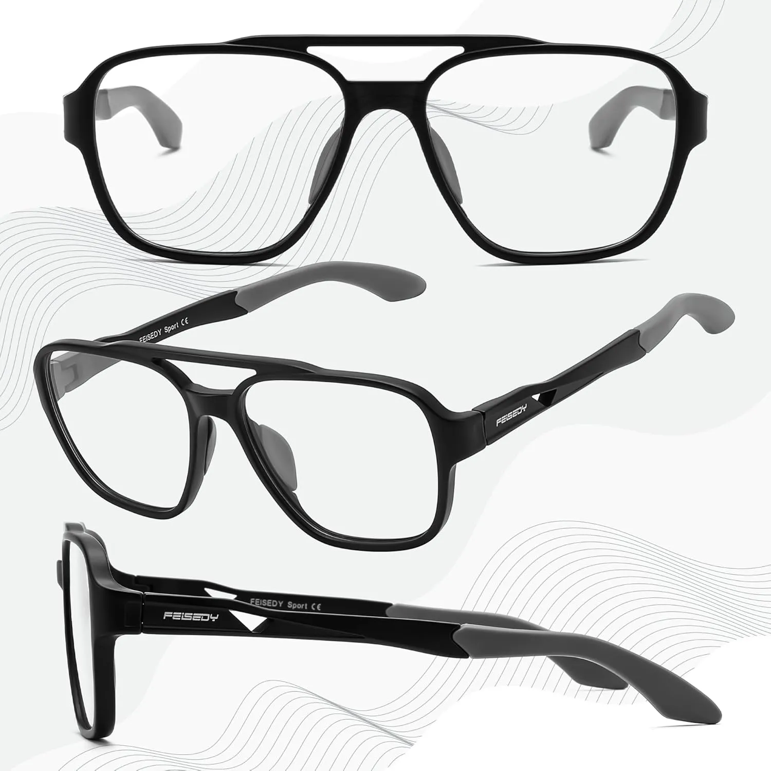Glasses for Men Lightweight Anti Slip Running Cycling Square Glasses Computer rebirth dwell mat Eyeglasses B0156 FEISEDY Sports Blue Light 