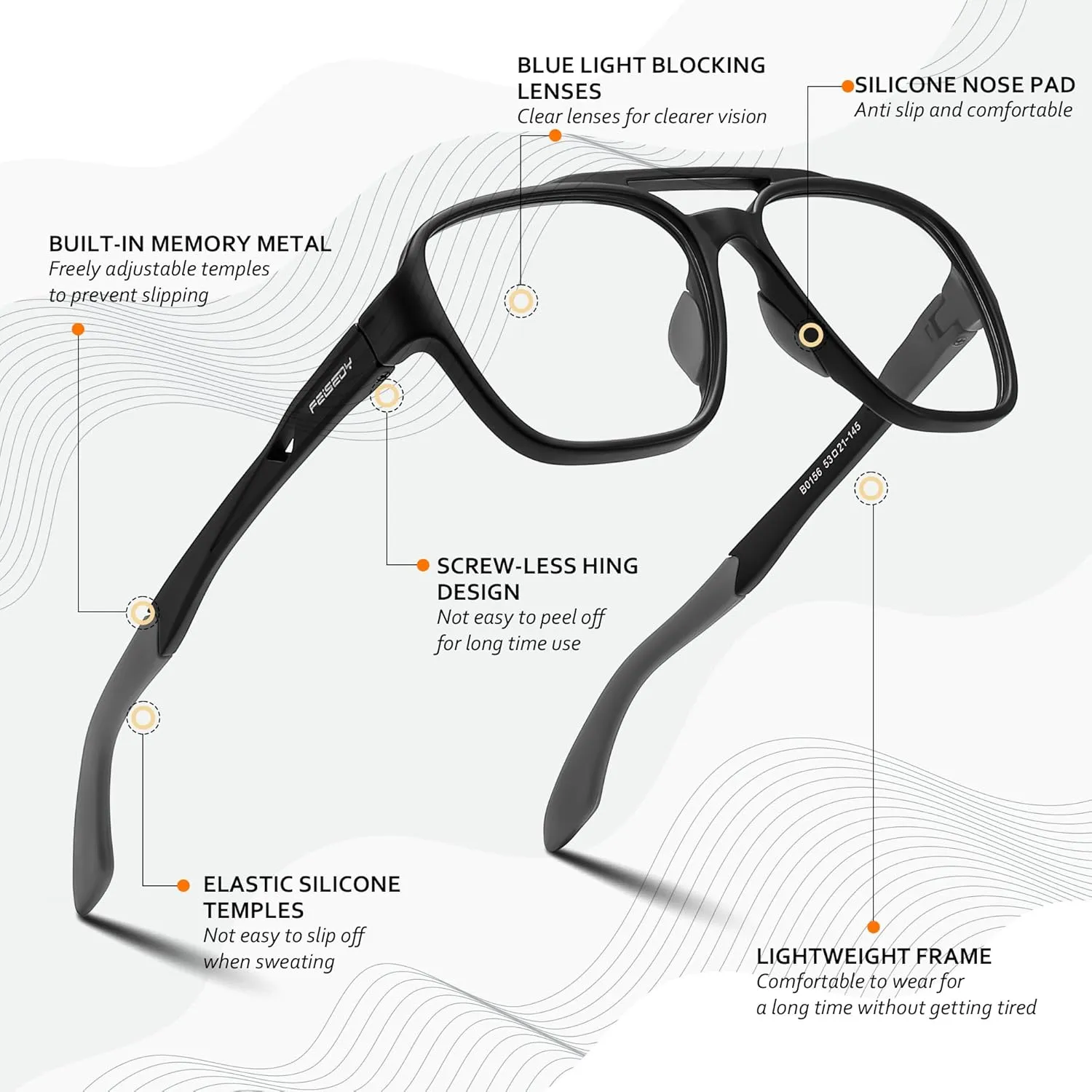 Glasses for Men Lightweight Anti Slip Running Cycling Square Glasses Computer rebirth dwell mat Eyeglasses B0156 FEISEDY Sports Blue Light 