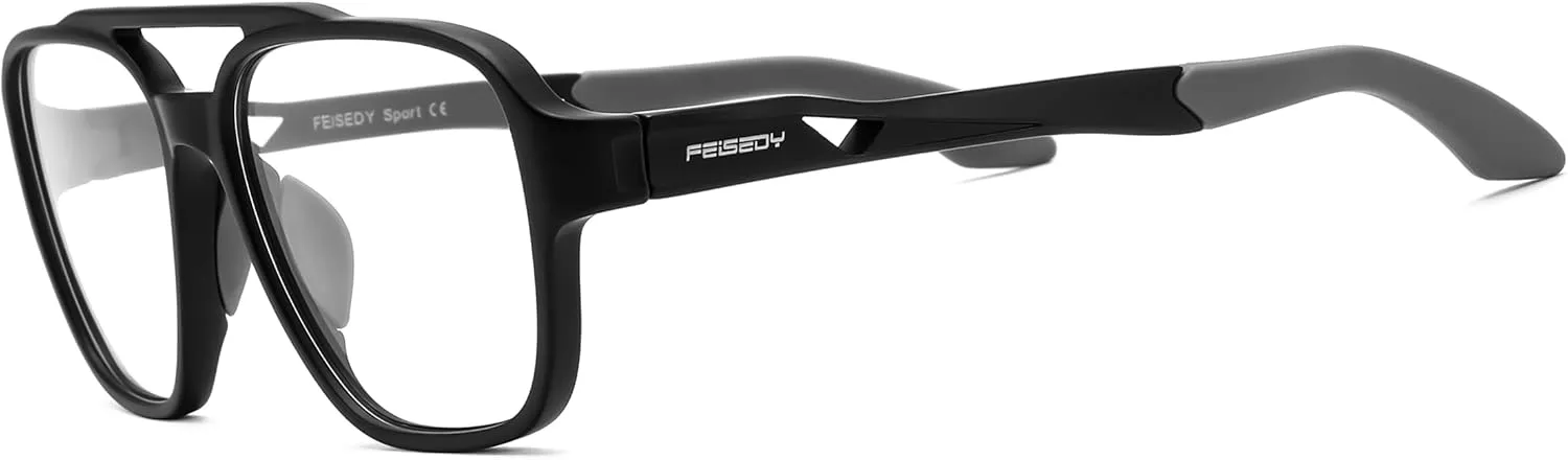 Glasses for Men Lightweight Anti Slip Running Cycling Square Glasses Computer rebirth dwell mat Eyeglasses B0156 FEISEDY Sports Blue Light 