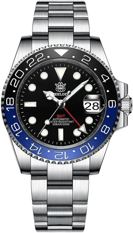 (GMT Watch 6) ACHARD AMOY Men GMT Watch 41MM Automatic Mechanical Wristwatch Diver 30ATM Waterproof BGW-9 Luminous Sapphire Ceramic Bezel twist NH34 