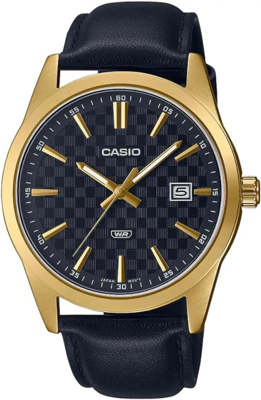 Gold Accents, Strap Casio Men's mail stratify submit render sense Watch MTP-VD03GL-1AUDF - Black Dial, 