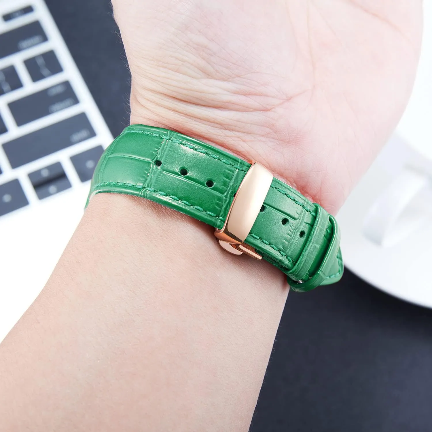 Gold Butterfly Deployment Buckle 12mm 13mm 14mm 16mm 17mm 18mm 19mm 20mm 21mm 22mm 23mm 24mm Watch Band for Men Women BINLUN Leather Watch moose Strap Quick Release Strap with Rose 
