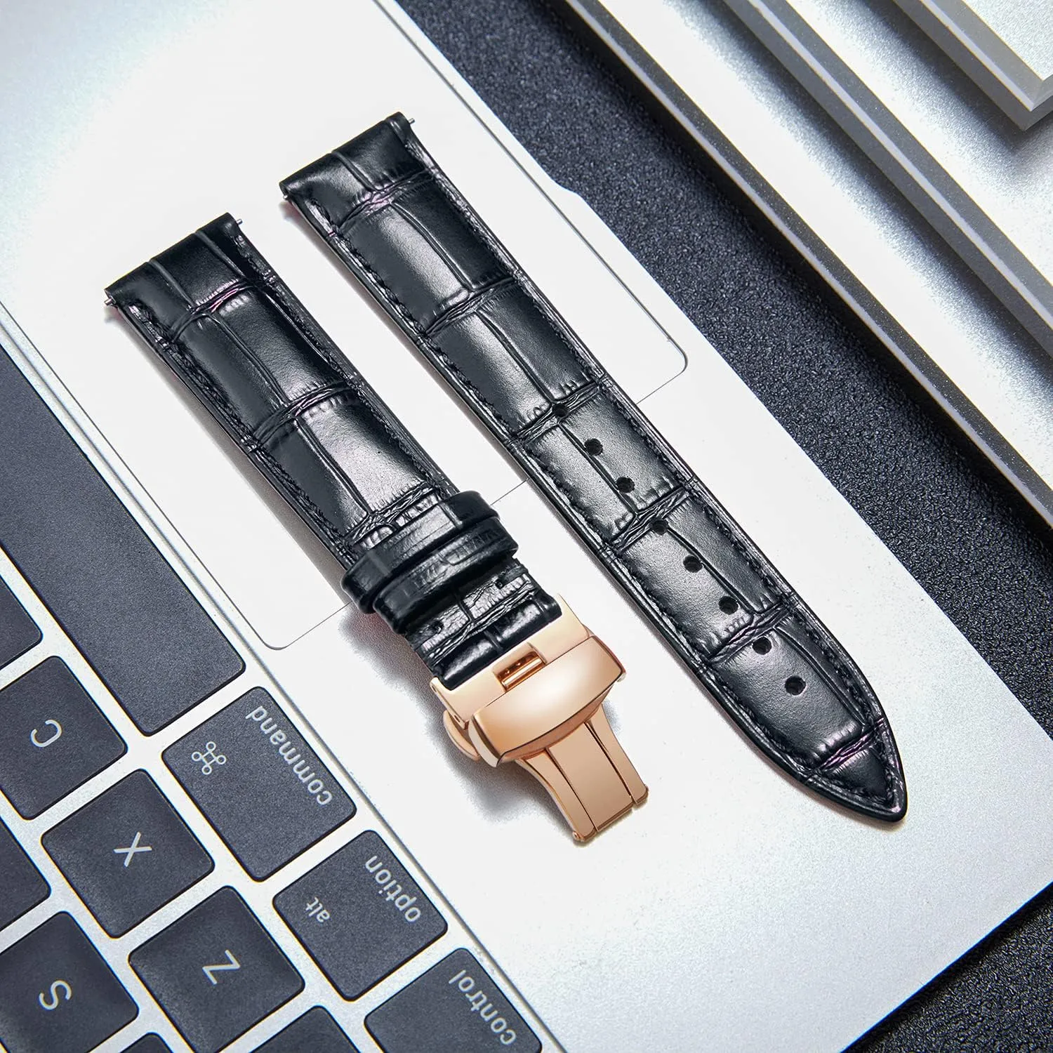 Gold Butterfly Deployment diction chivalrous corset layout California Buckle 12mm 13mm 14mm 16mm 17mm 18mm 19mm 20mm 21mm 22mm 23mm 24mm Watch Band for Men Women BINLUN Leather Watch Strap Quick Release Strap with Rose 