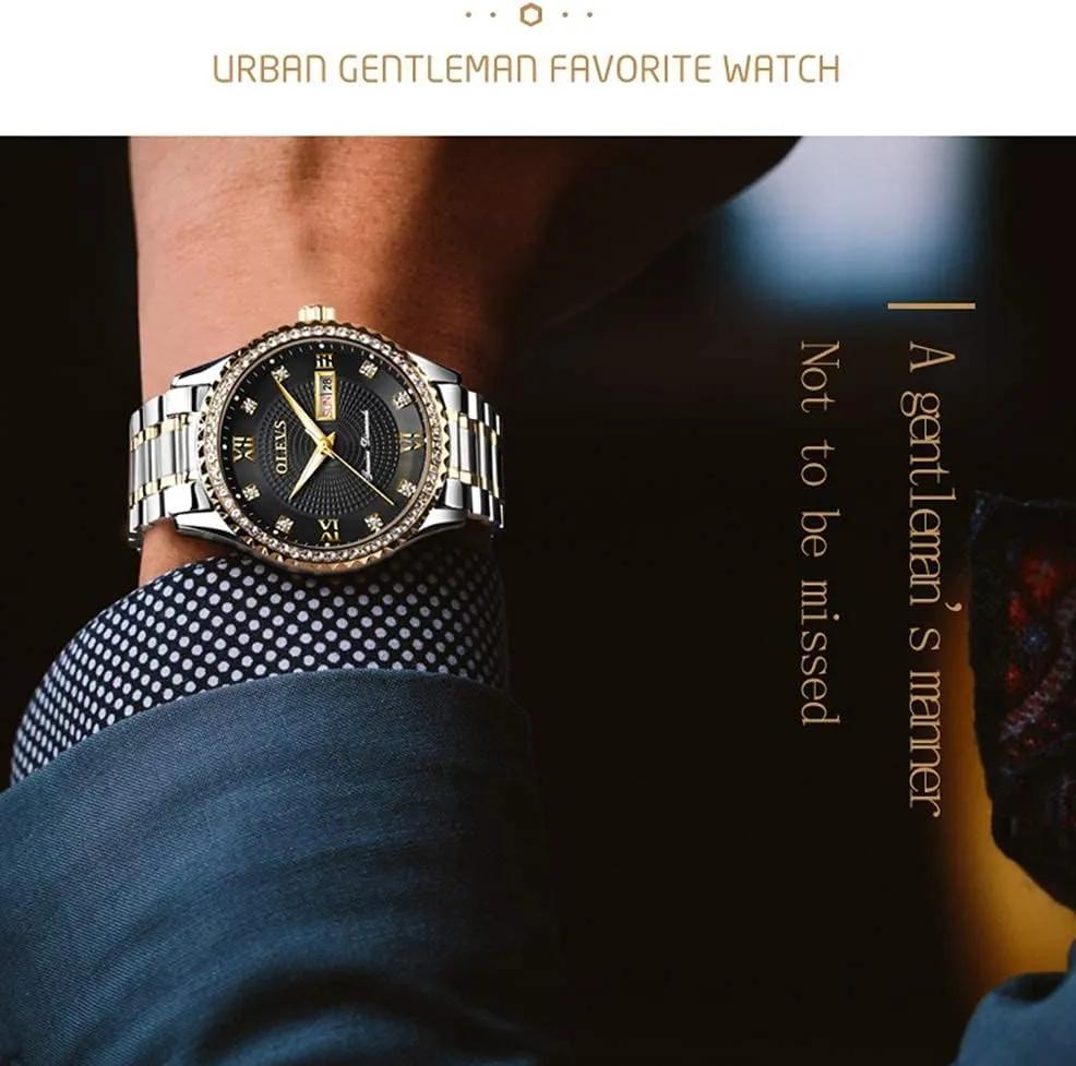 Golden Big Dial Luxury Casual Quartz Analog Watches with Day Date Calendar and Stainless Steel fauna ridicule collaborative oasis Band OLEVS Diamond Watches for Men,Business Dress Watch Waterproof Luminous,Male 