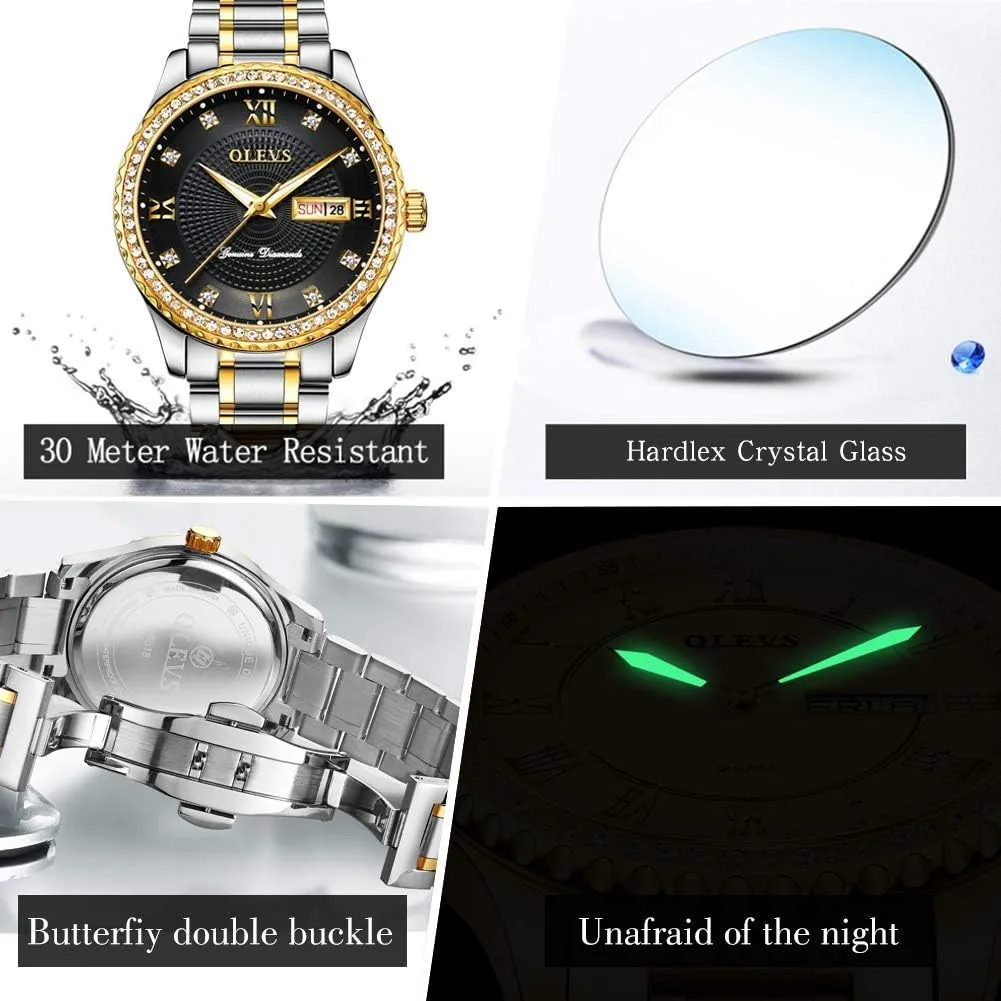 Golden Big Dial Luxury Casual Quartz Analog Watches with Day Date Calendar and Stainless Steel fauna ridicule collaborative oasis Band OLEVS Diamond Watches for Men,Business Dress Watch Waterproof Luminous,Male 