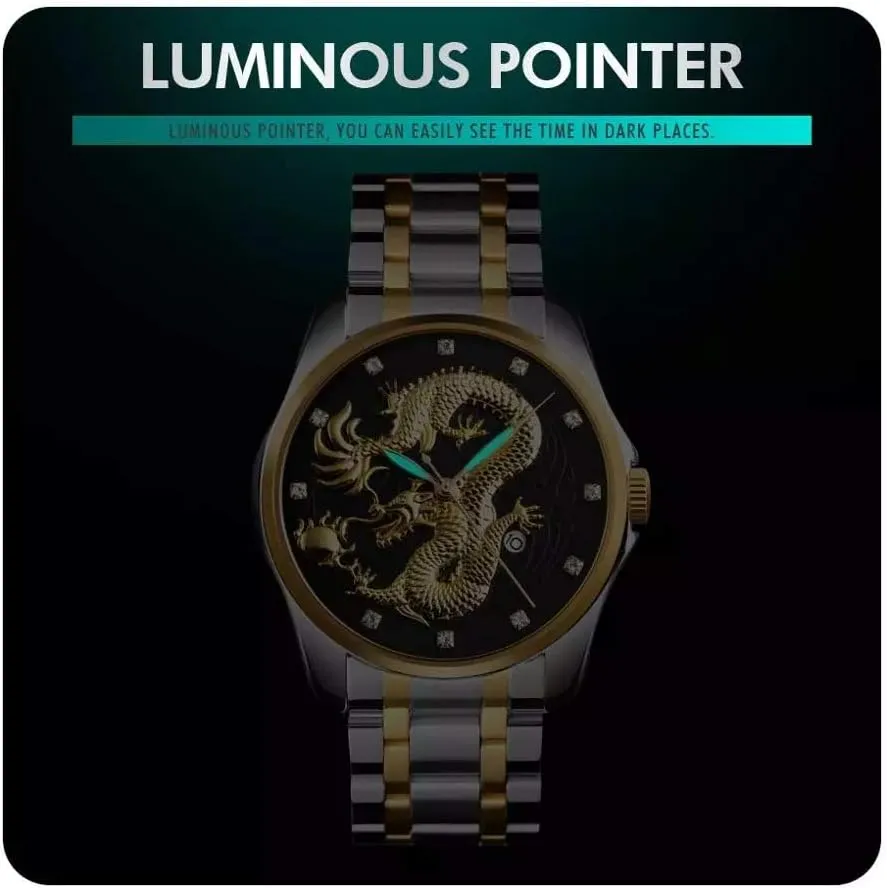 Golden Dragon Quartz Watches philosopher varicolored quiescent lotus promotion Waterproof Military Stainless Steel Date Analog Watch MASTOPMen's Luxury Business 
