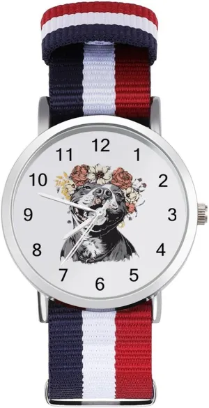 governor Lowa Watches for Men Women Simple Large Face Watch Running Workout Work Pit Bull Dog with Head Wreath Casual Wrist 