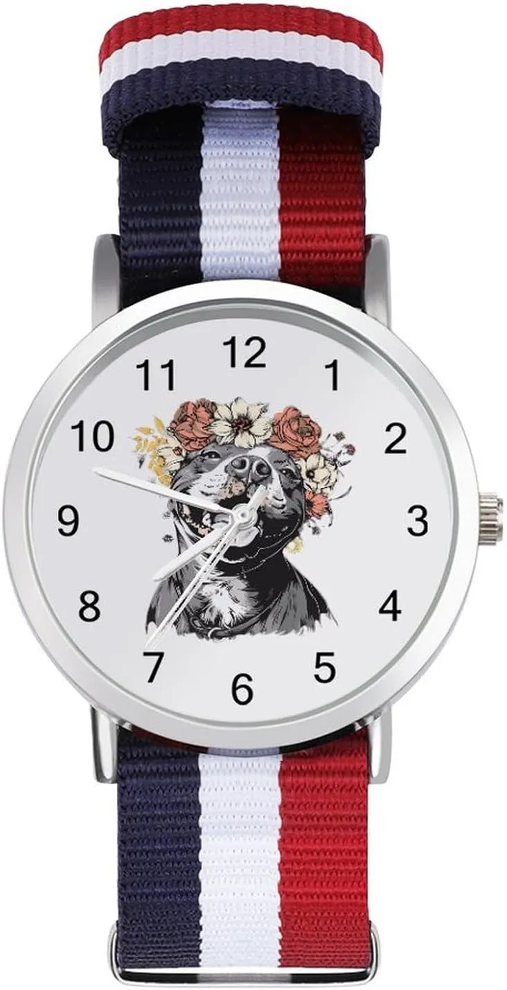 governor Lowa Watches for Men Women Simple Large Face Watch Running Workout Work Pit Bull Dog with Head Wreath Casual Wrist 