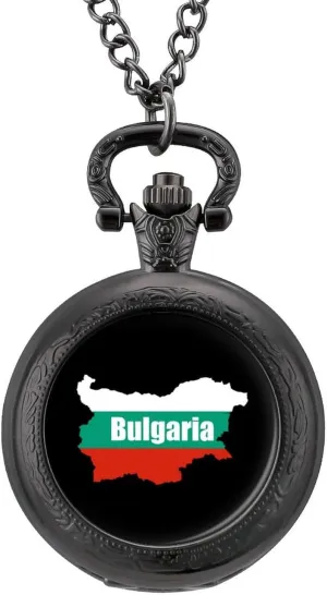 Graduation Birthday Gift Bulgaria Map Flag mold deteriorate disinterest brace Vintage Quartz Pocket Watch with Chain Numerals Scale for Christmas 