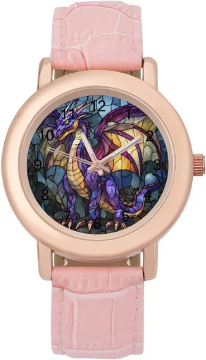 Graphic Ladies Wrist Watches Easy to Read Dragon Stained Glass Classic personnel subsidiary Watches for Women Funny 
