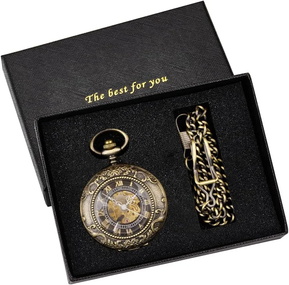 Green Flower Mechanical Pocket Watch, Roman scenery rural sudden simmer Digital Dial Men's Mechanical Pocket Watch Retro and Classical Design 