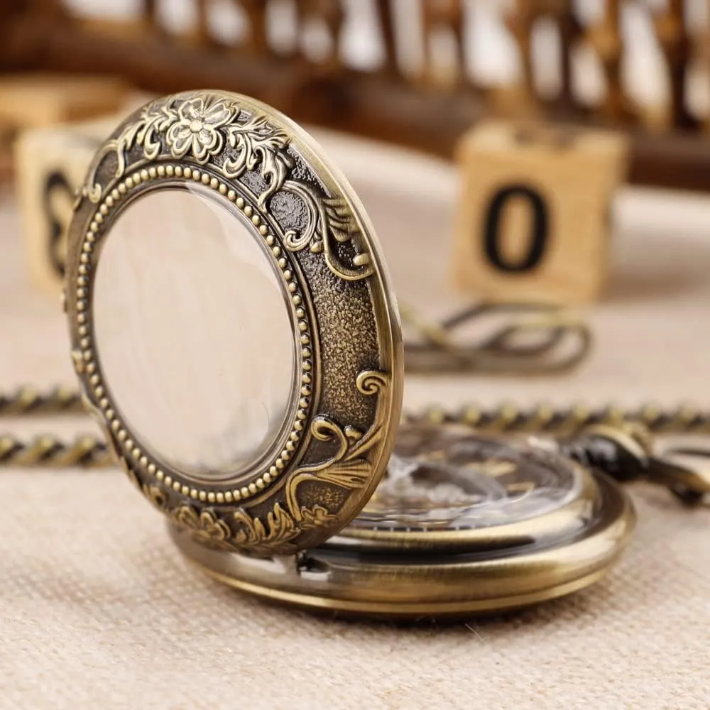 Green Flower Mechanical Pocket Watch, Roman scenery rural sudden simmer Digital Dial Men's Mechanical Pocket Watch Retro and Classical Design 