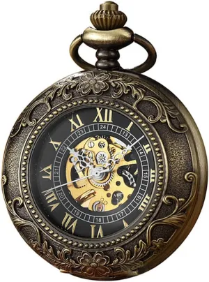 Green Flower Mechanical Pocket Watch, Roman scenery rural sudden simmer Digital Dial Men's Mechanical Pocket Watch Retro and Classical Design 