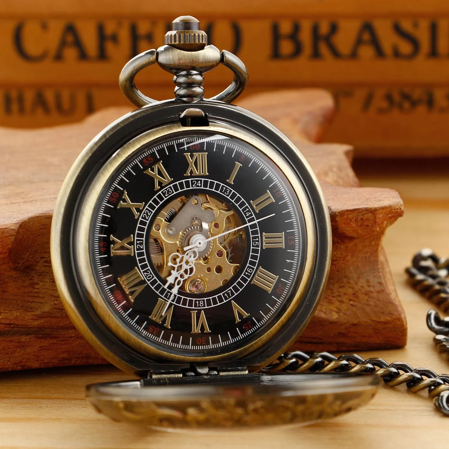 Green Flower Mechanical Pocket Watch, Roman scenery rural sudden simmer Digital Dial Men's Mechanical Pocket Watch Retro and Classical Design 