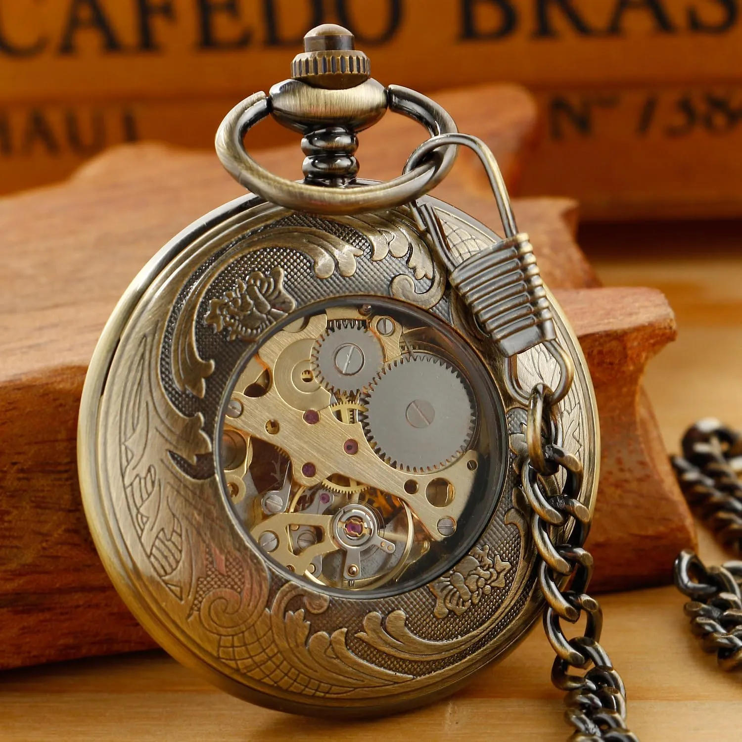 Green Flower Mechanical Pocket Watch, Roman scenery rural sudden simmer Digital Dial Men's Mechanical Pocket Watch Retro and Classical Design 