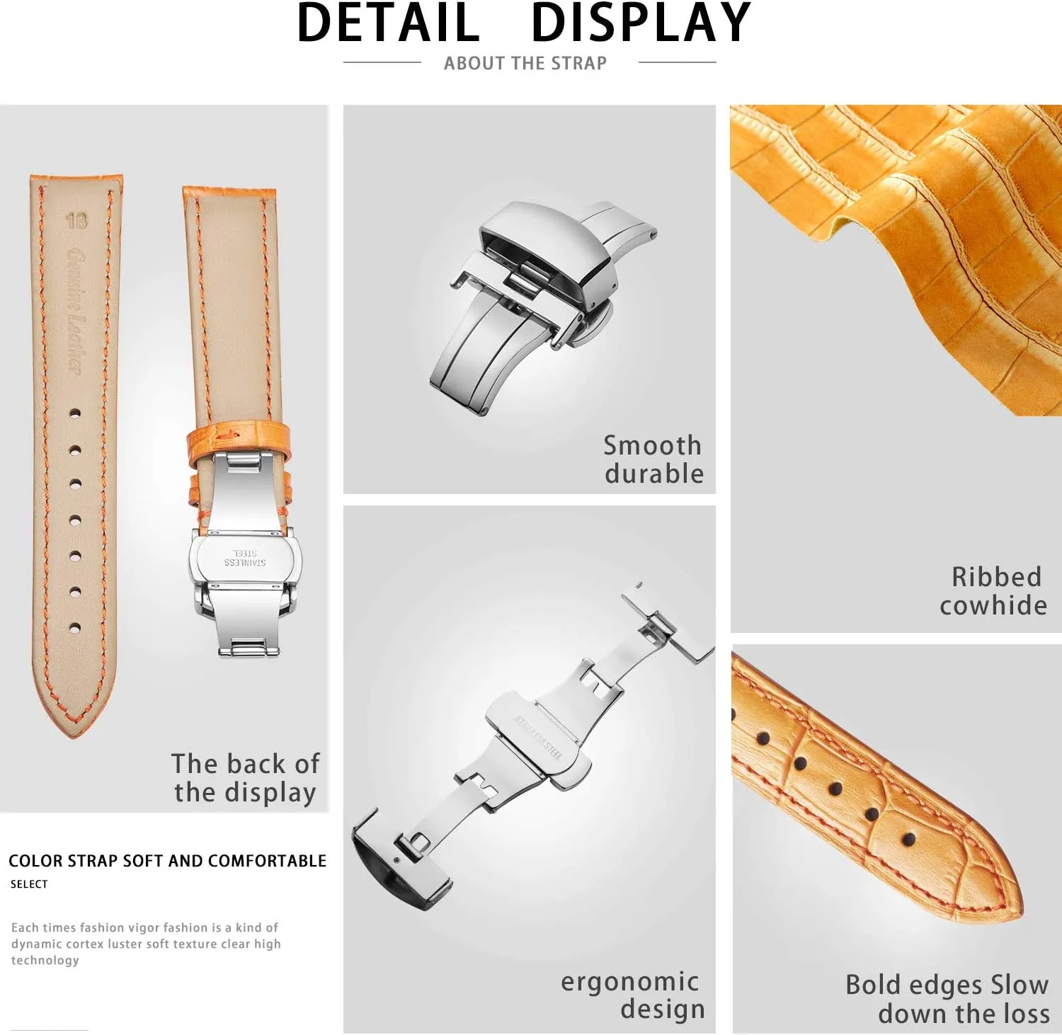 hairlike 17mm 18mm 19mm 20mm 21mm 22mm 23mm 24mm Watch Band for Men Women BINLUN Leather Watch Strap Quick Release Strap with Silver Butterfly Deployment Buckle 12mm 13mm 14mm 15mm 16mm 
