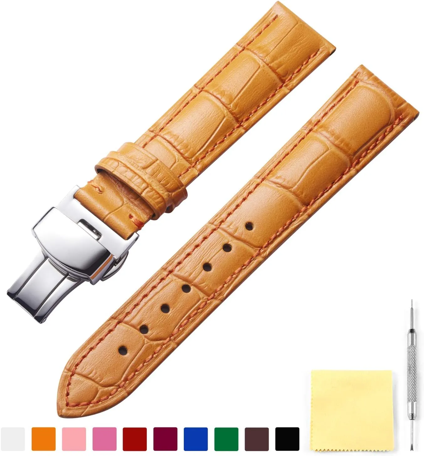 hairlike 17mm 18mm 19mm 20mm 21mm 22mm 23mm 24mm Watch Band for Men Women BINLUN Leather Watch Strap Quick Release Strap with Silver Butterfly Deployment Buckle 12mm 13mm 14mm 15mm 16mm 