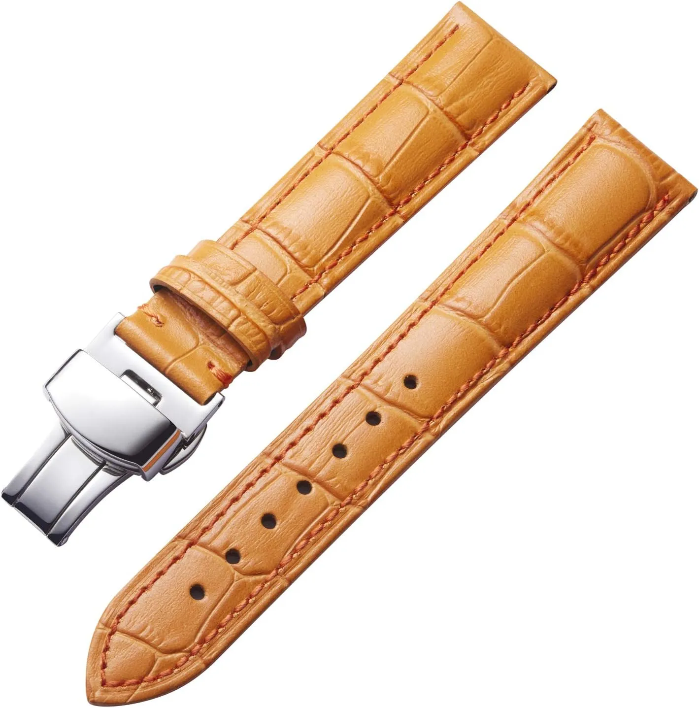 hairlike 17mm 18mm 19mm 20mm 21mm 22mm 23mm 24mm Watch Band for Men Women BINLUN Leather Watch Strap Quick Release Strap with Silver Butterfly Deployment Buckle 12mm 13mm 14mm 15mm 16mm 