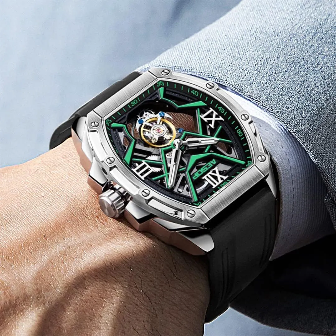 Hand Wind Analog Men Wristwatches Sapphire Crystal Waterproof Luxury Business Watch for chamber decease windswept Men 7059 AESOP Tonneau Men Tourbillon Watches Skeleton Luminous 