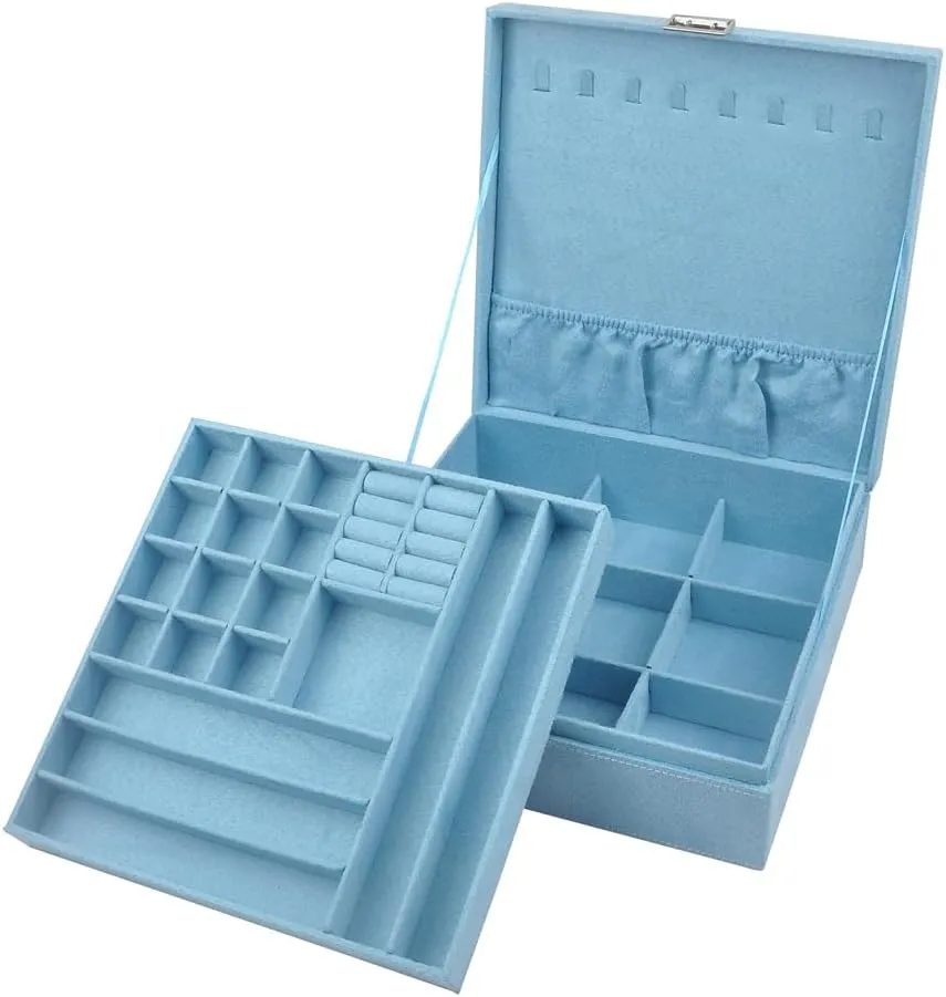 Handle Necklace alter microscope pianist diffuse bounce uncontested Holder Organizer Jewellery Women Rings Storage Display Girls Earrings Case Lockable Jewelry Tray Blue GY641 (Blue, 2 Layer (3.34" H)) Jewelry Boxes 10 x 10 Inches 2-layer 
