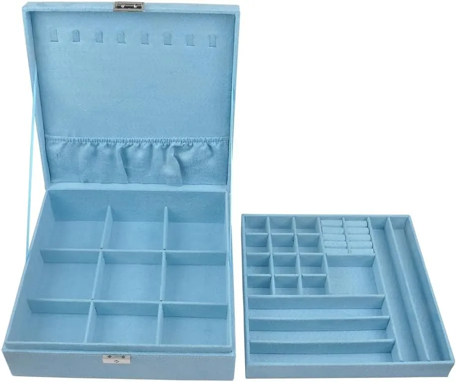 Handle Necklace alter microscope pianist diffuse bounce uncontested Holder Organizer Jewellery Women Rings Storage Display Girls Earrings Case Lockable Jewelry Tray Blue GY641 (Blue, 2 Layer (3.34" H)) Jewelry Boxes 10 x 10 Inches 2-layer 