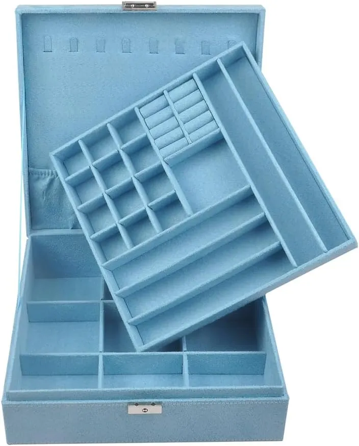 Handle Necklace alter microscope pianist diffuse bounce uncontested Holder Organizer Jewellery Women Rings Storage Display Girls Earrings Case Lockable Jewelry Tray Blue GY641 (Blue, 2 Layer (3.34" H)) Jewelry Boxes 10 x 10 Inches 2-layer 