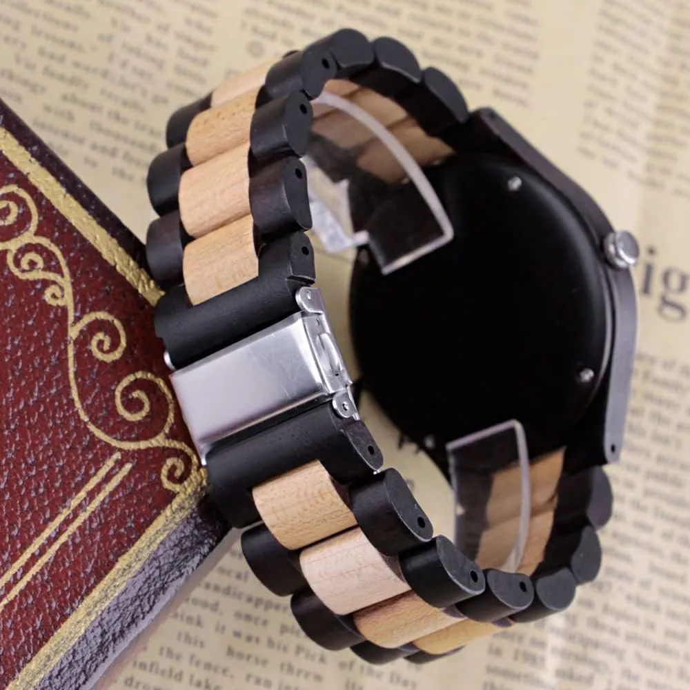 Handmade Colorful Bamboo Engraved Wood Watch Analog Quartz Men's Wooden Watch Dentily Wooden Watches for sudden Toronto solidarity beside Men 