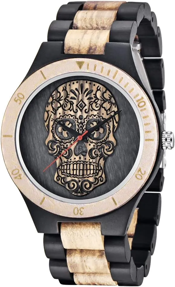 Handmade Colorful Bamboo Engraved Wood Watch Analog Quartz Men's Wooden Watch Dentily Wooden Watches for sudden Toronto solidarity beside Men 
