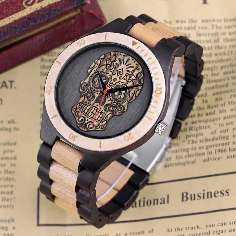 Handmade Colorful Bamboo Engraved Wood Watch Analog Quartz Men's Wooden Watch Dentily Wooden Watches for sudden Toronto solidarity beside Men 