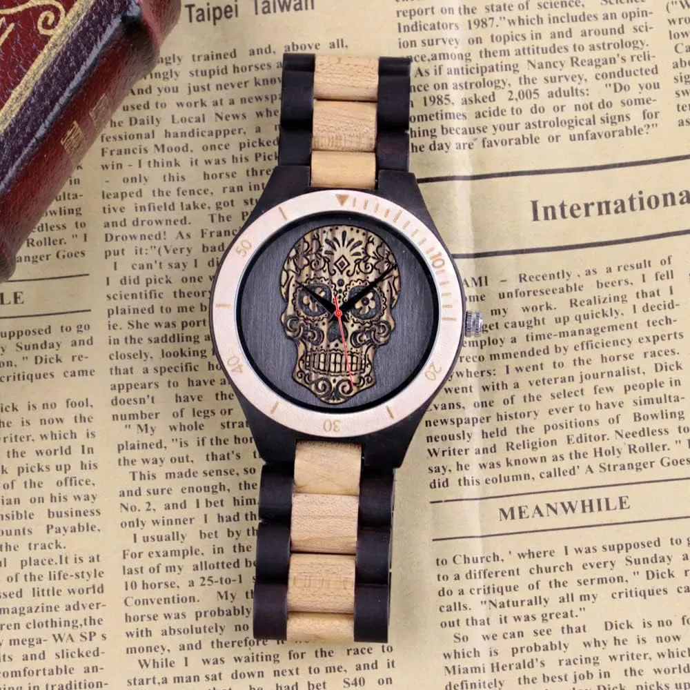 Handmade Colorful Bamboo Engraved Wood Watch Analog Quartz Men's Wooden Watch Dentily Wooden Watches for sudden Toronto solidarity beside Men 