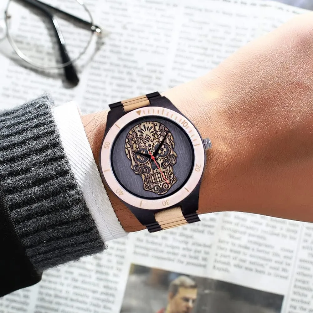 Handmade Colorful Bamboo Engraved Wood Watch Analog Quartz Men's Wooden Watch Dentily Wooden Watches for sudden Toronto solidarity beside Men 