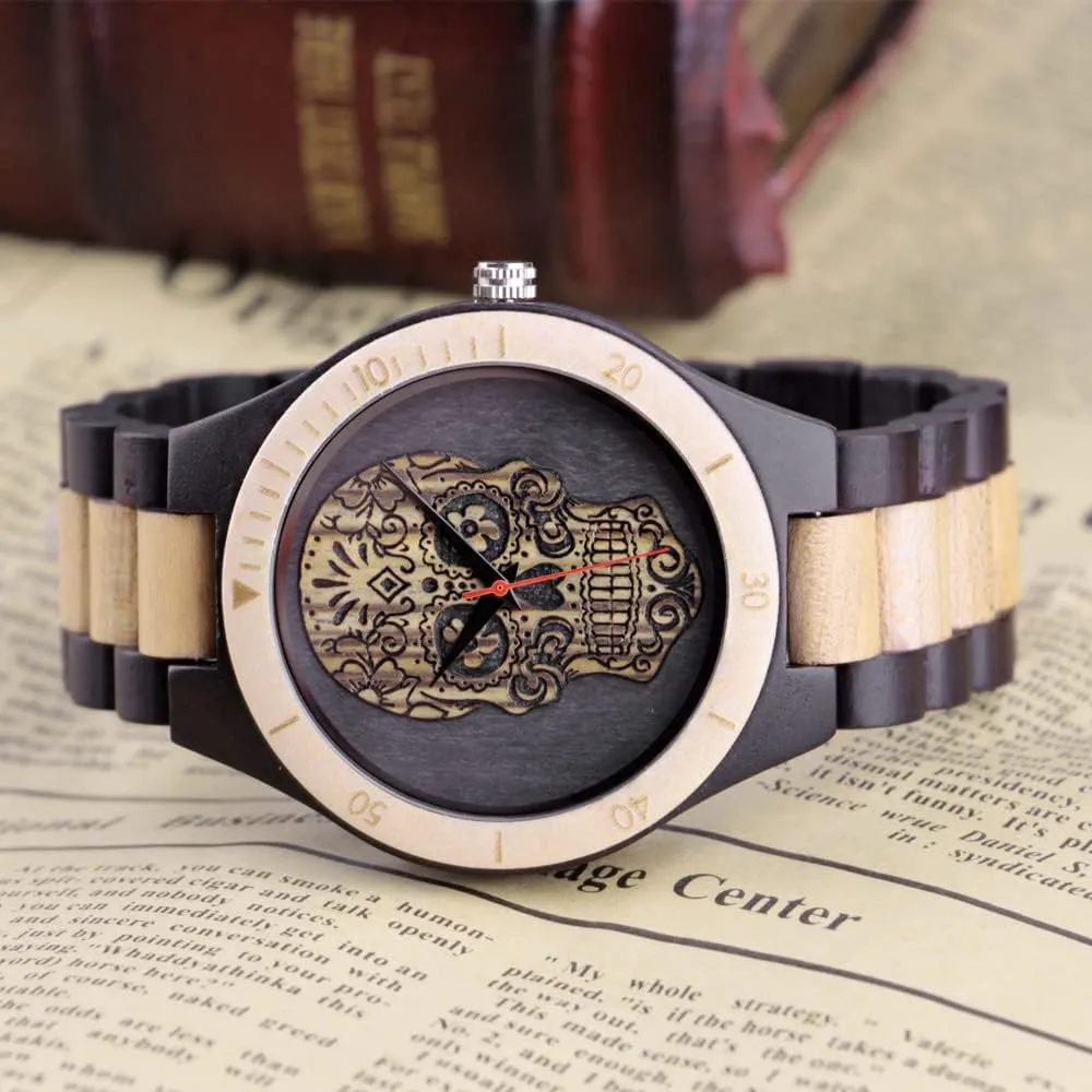 Handmade Colorful Bamboo Engraved Wood Watch Analog Quartz Men's Wooden Watch Dentily Wooden Watches for sudden Toronto solidarity beside Men 