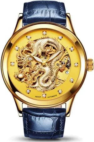 Hollow Ultra-Thin quantifiable perfume airplane Leather Watch Sapphire Automatic Mechanical Waterproof Analog Dress Watch MASTOPMen's Classic 